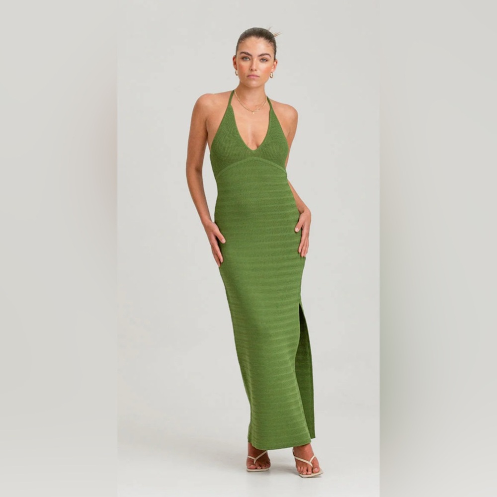 Finders Keepers Olive Green Backless Halter Maxi Dress NWT Resortwear Vacation
